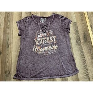 Blended Shirt, Womens Size XL, Purple, V-neck, "Bourbon Whiskey & Moonshine"